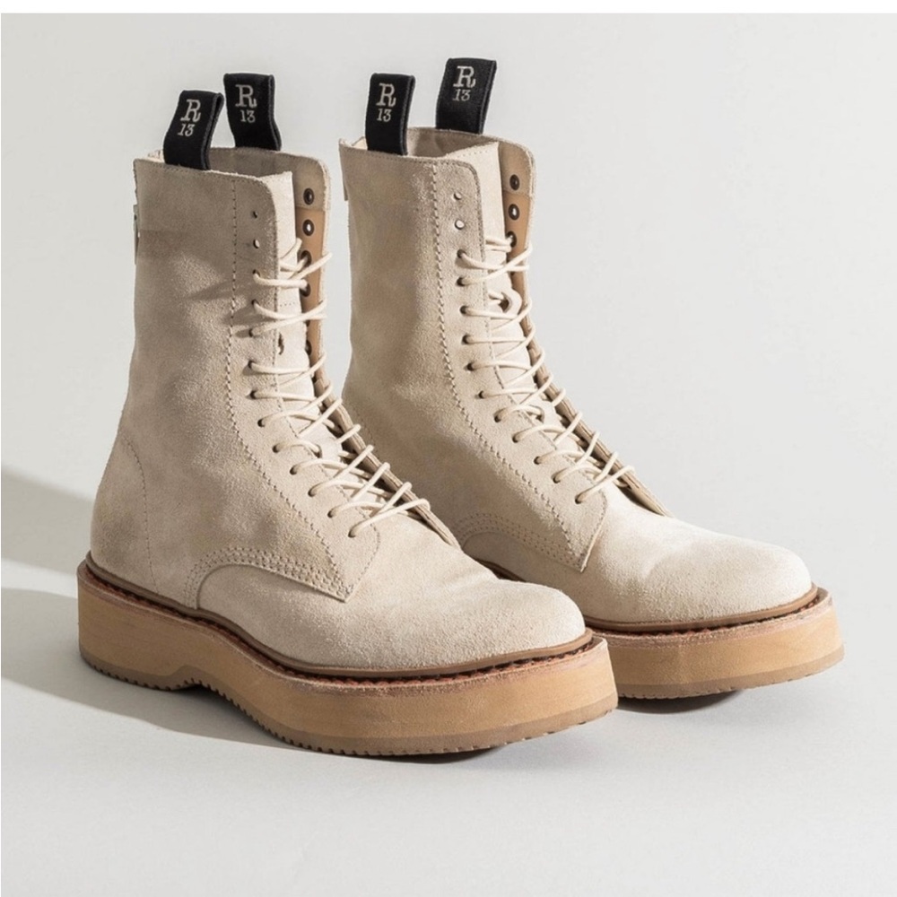 R13 Khaki Suede Single Stack Boots